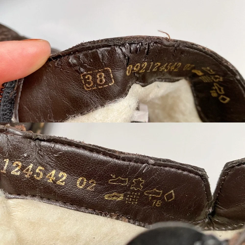 🍩 RIEKER DARK BROWN LEATHER SIDE BUCKLE CHUNKY HEEL BOOTIES! - Picture 14 of 15